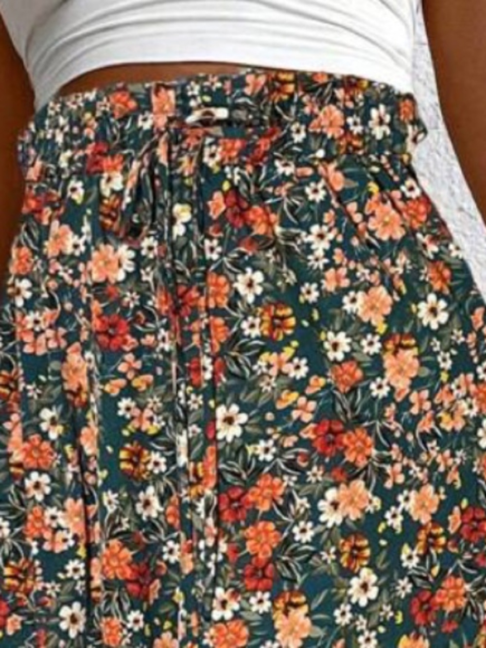 Floral Tiered Midi Skirt in Green and Orange